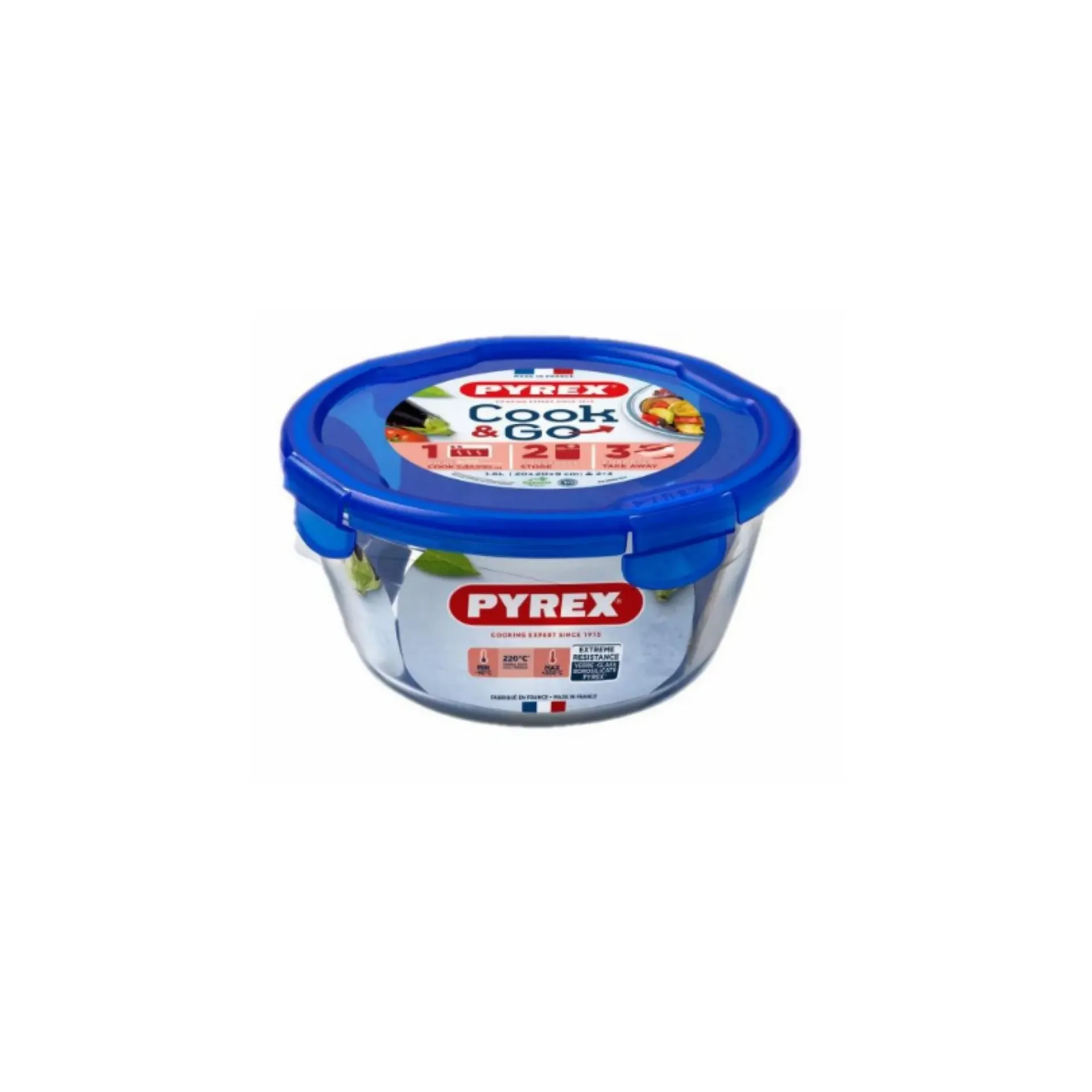 [287PG00] PYREX COOK & GO ROUND WITH LID DARK BLUE 700ML - 15X8CM