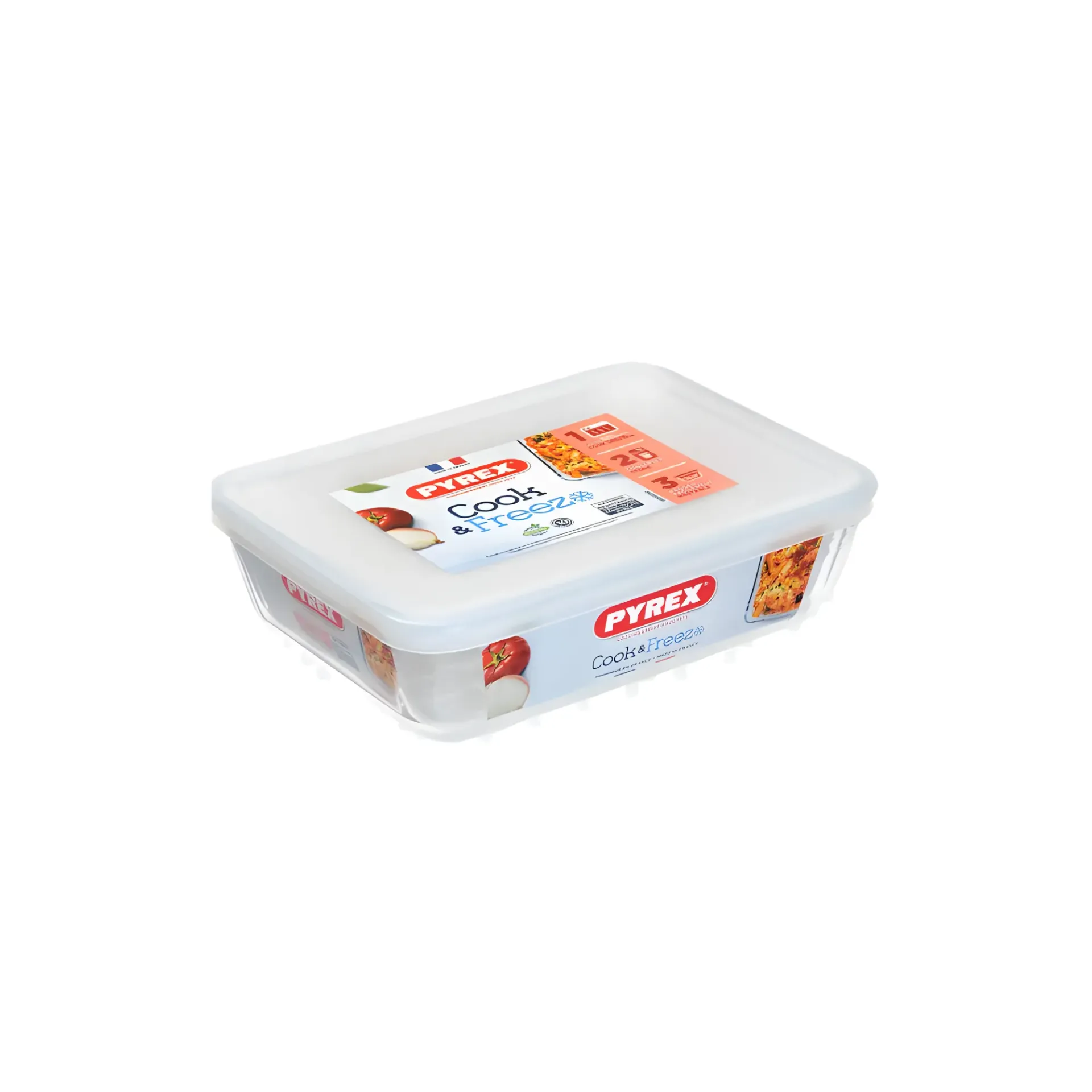 [242P000-N PYR-0216] PYREX COOK & FREEZE RECTANGULAR DISH W/ PLASTIC LID 1.5L 22X17CM