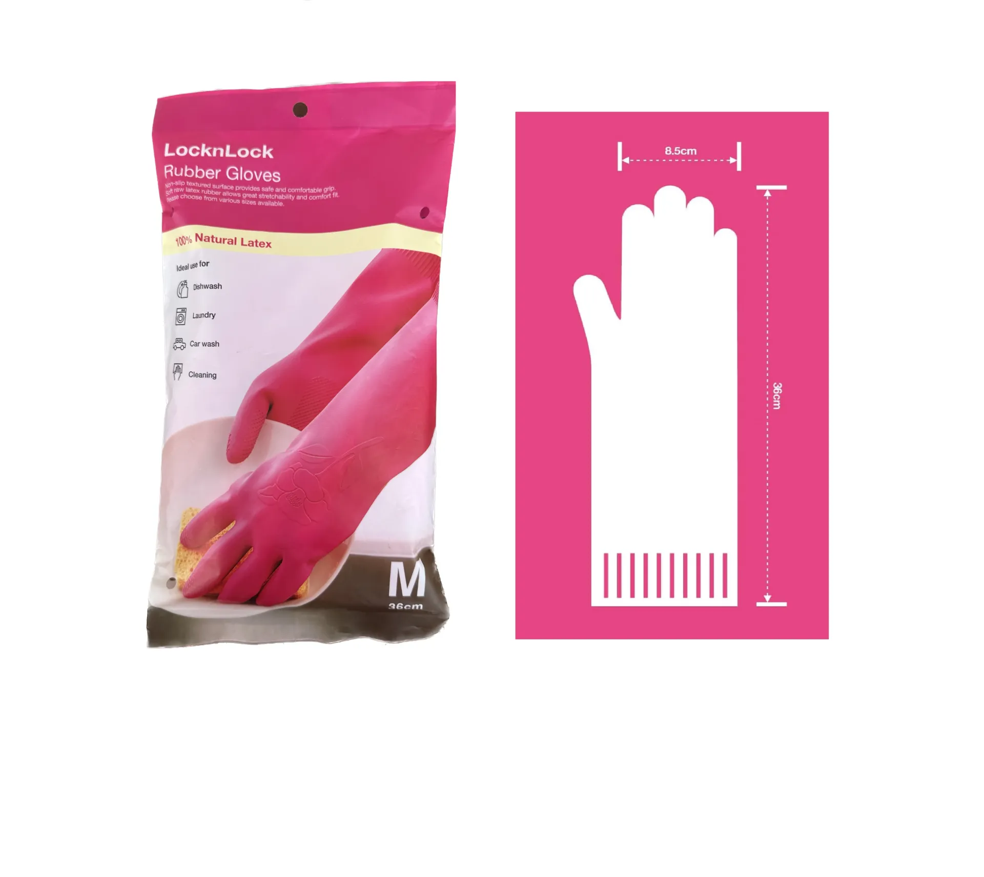 [ETM843PIK] L&L PINK RUBBER GLOVES MEDIUM 36CM