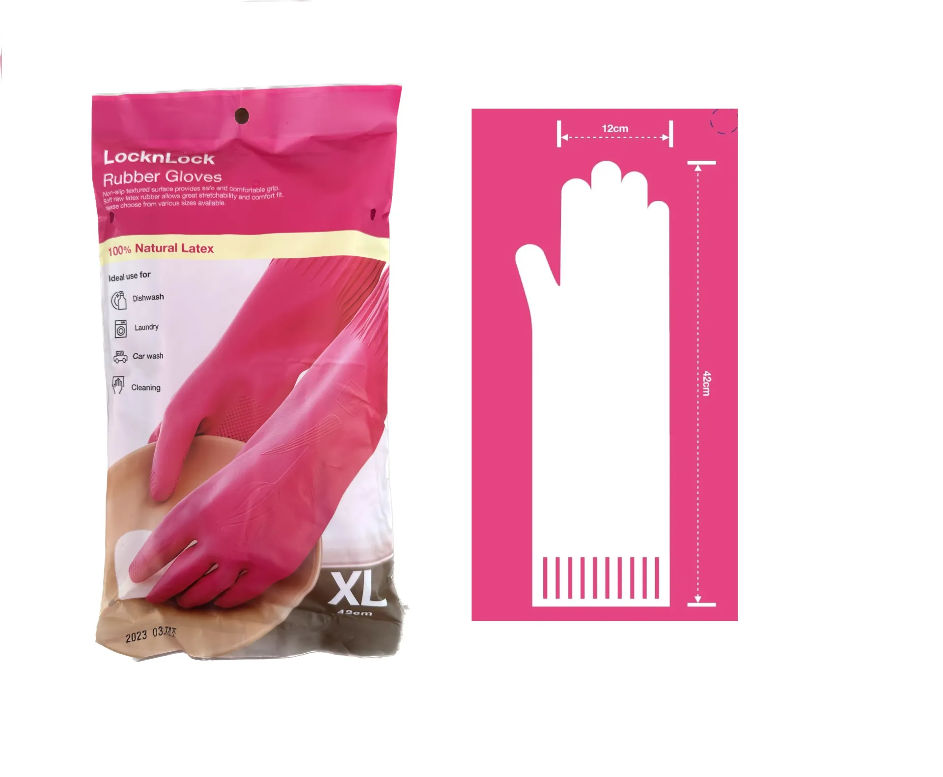 L&L PINK RUBBER GLOVES XL 42CM